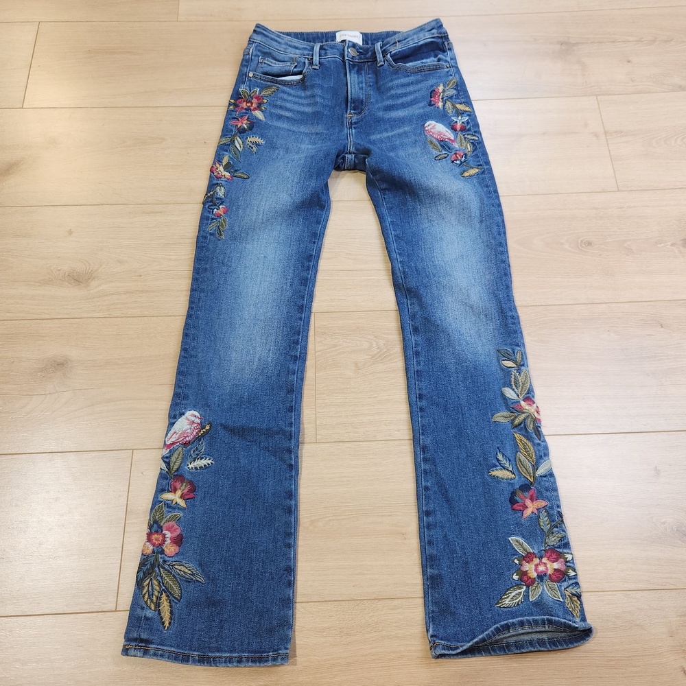 Driftwood Kelly Bootcut Jeans Womens 27 Medium Wash Blue Mid Rise Embroidered